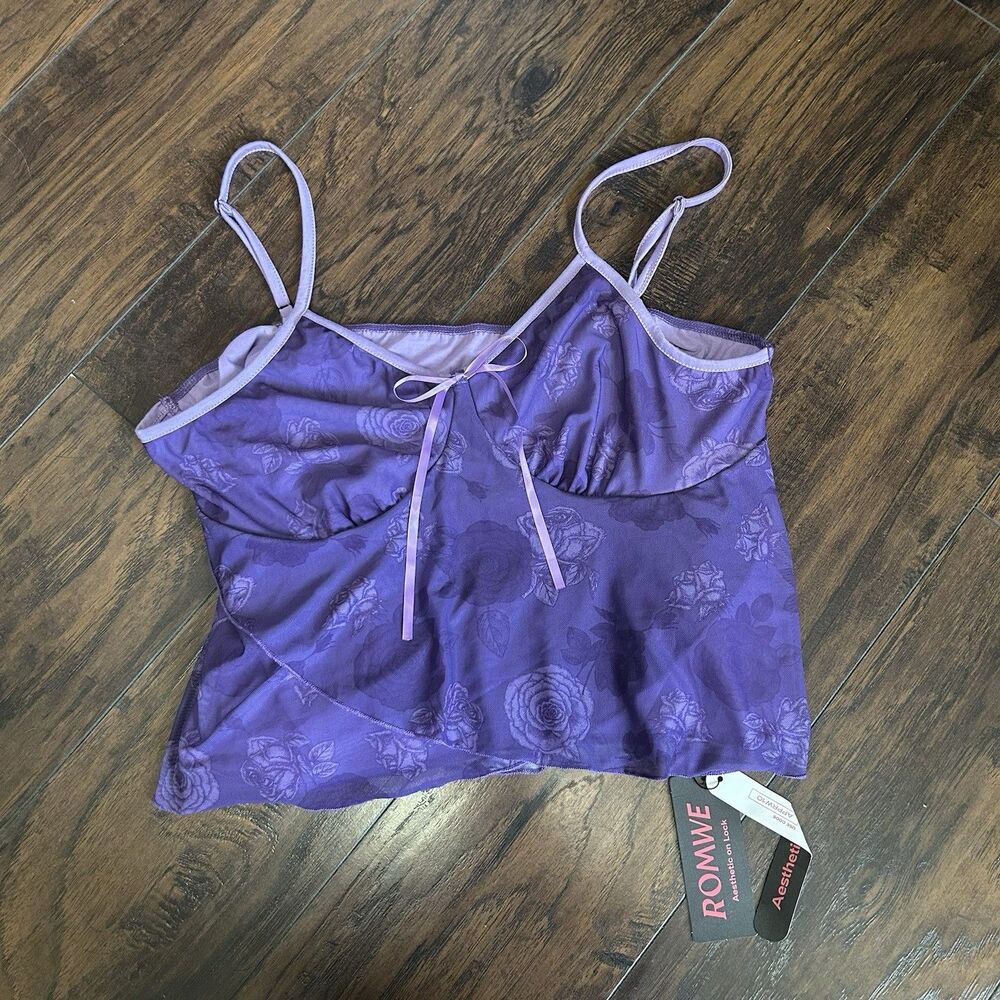 Purple Floral Sheer Cami Crop Top Size  3XL Fairy Core Romantic NWT Romwe